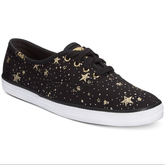 Keds Shoes - Keds Black and Metallic Gold Stars Sneakers